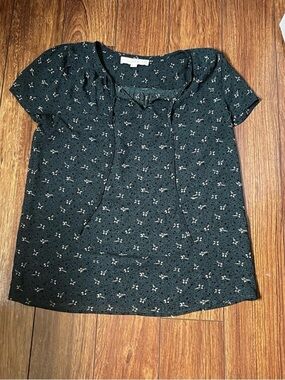 Loft green floral chiffon short sleeve blouse